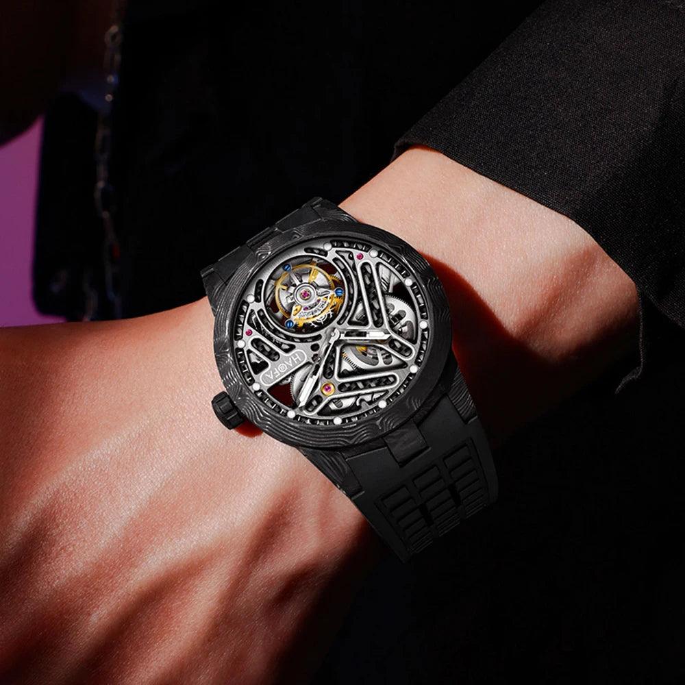 Rare Automatic Mechanical Carbon Fiber Tourbillon Watch Waterproof Sapphire Crystal Strap