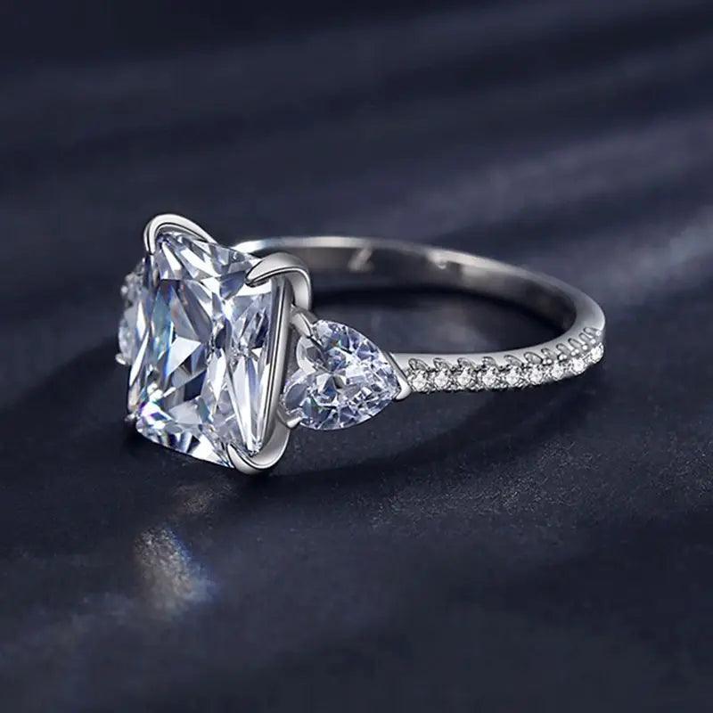 Elegant and classic 925 sterling silver engagement ring with 6 carat radiant cut moissanite stone