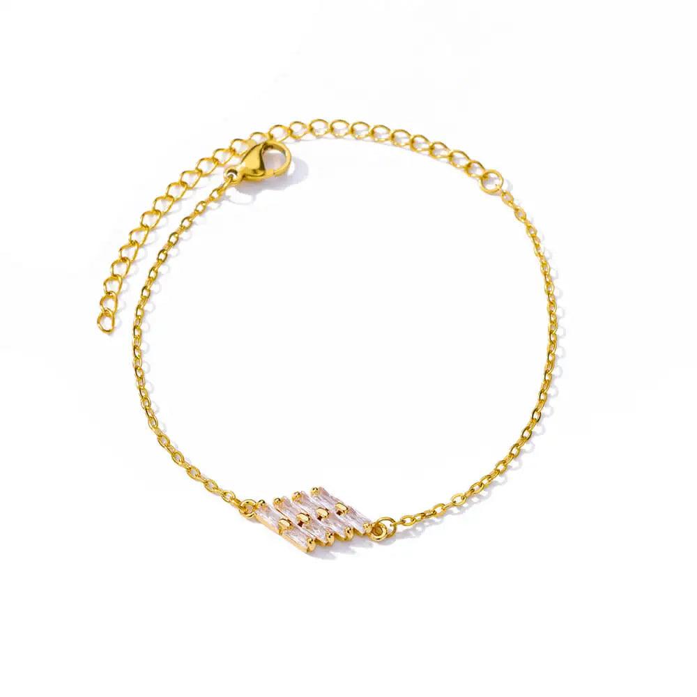 Luxury Zircon Stone Bracelet with Gold Tone Stainless Steel Chain