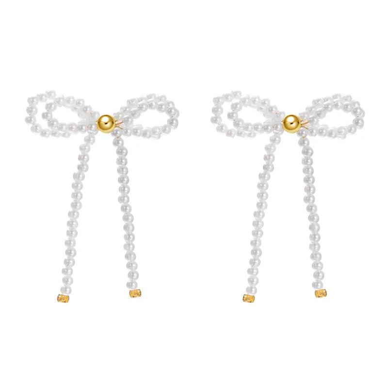 Luxury Handmade Pearl Bow Drop Earrings