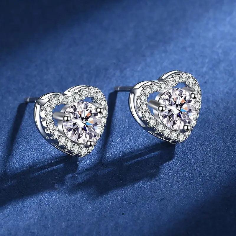 S925 Sterling Silver Heart Stud Earrings with 0.5ct Moissanite Stones