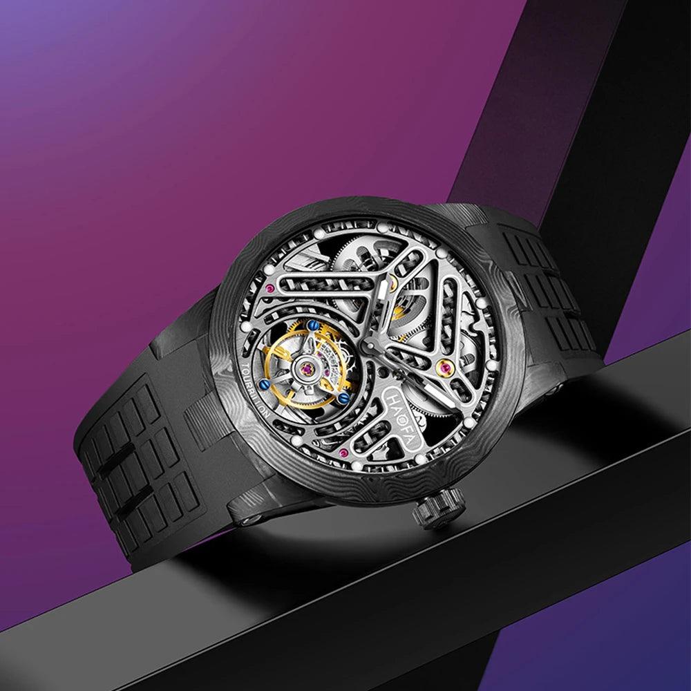 Rare Automatic Mechanical Carbon Fiber Tourbillon Watch Waterproof Sapphire Crystal Strap