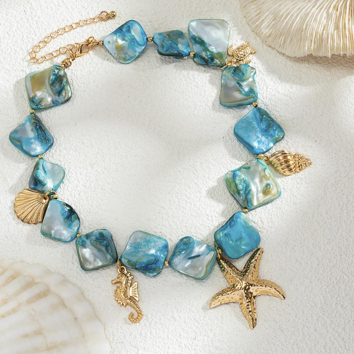 Creative Beach Nautical Necklace Creative Blue Stone