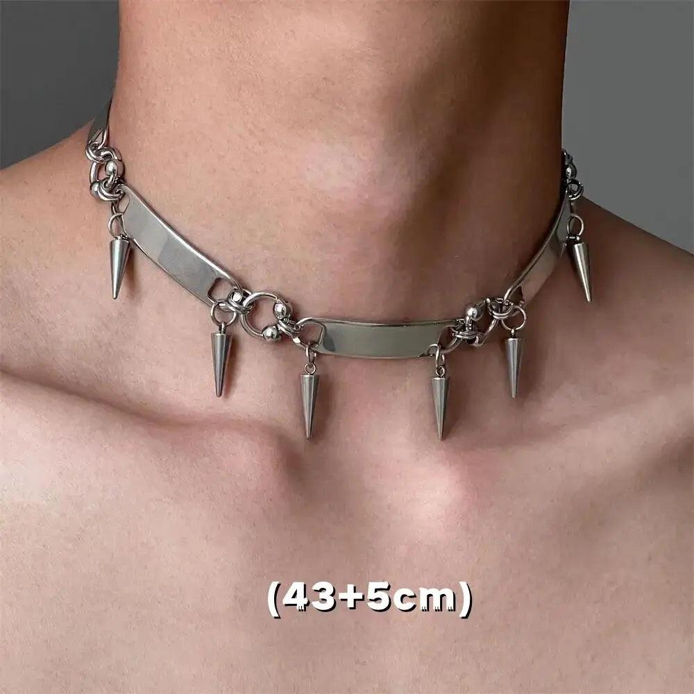 Titanium Steel Rivet Choker For Man Punk Metal Collar Necklace Luxury Hip Hop