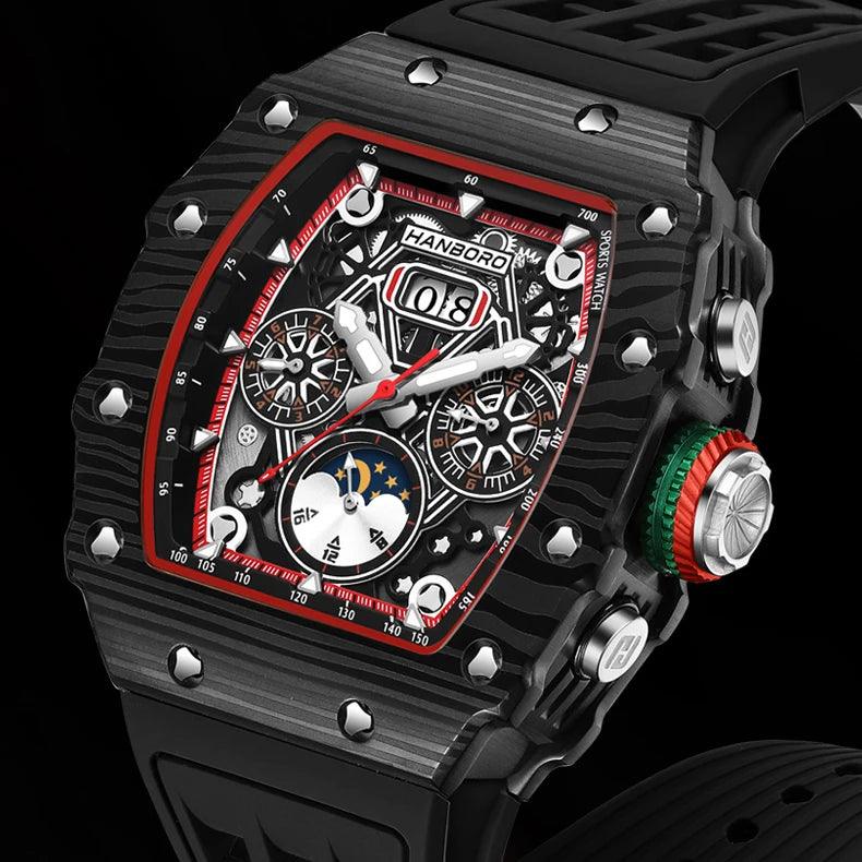 Lamborghini Complex Automatic Mechanical Luxury Luminous Water Resistant Watch with Rubber Strap and Complex Dial