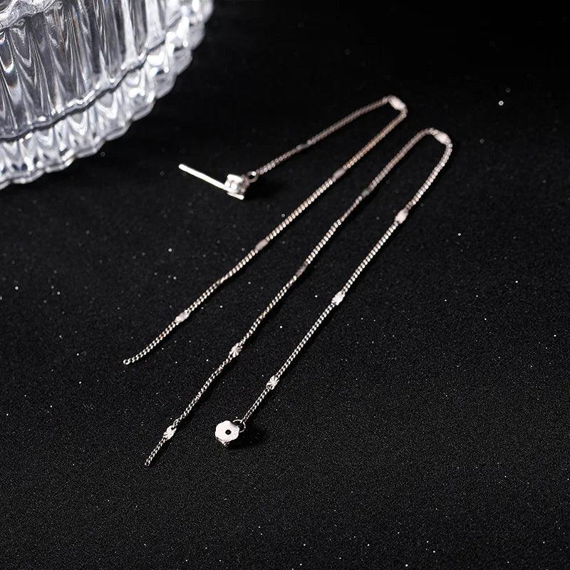 925 Sterling Silver Long Delicate Stud Earrings