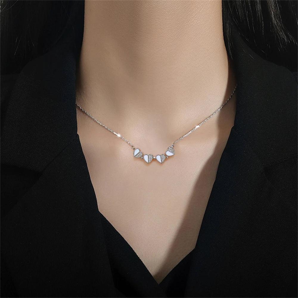 Simple Transform Luxury Four Leaf Clover Pendant Necklace Stainless Steel Crystal Heart