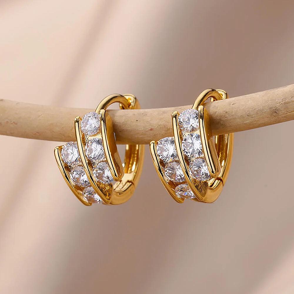 Elegant Shiny Zircon Stainless Steel Hoop Earrings