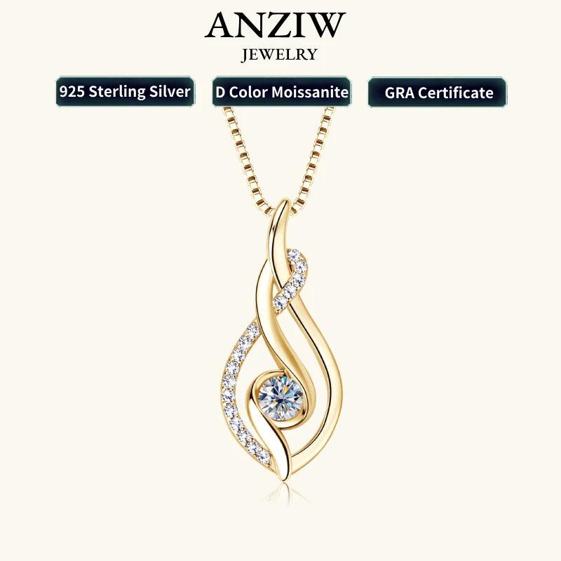 925 Sterling Silver Gold Plated Round Moissanite Pendant Necklace