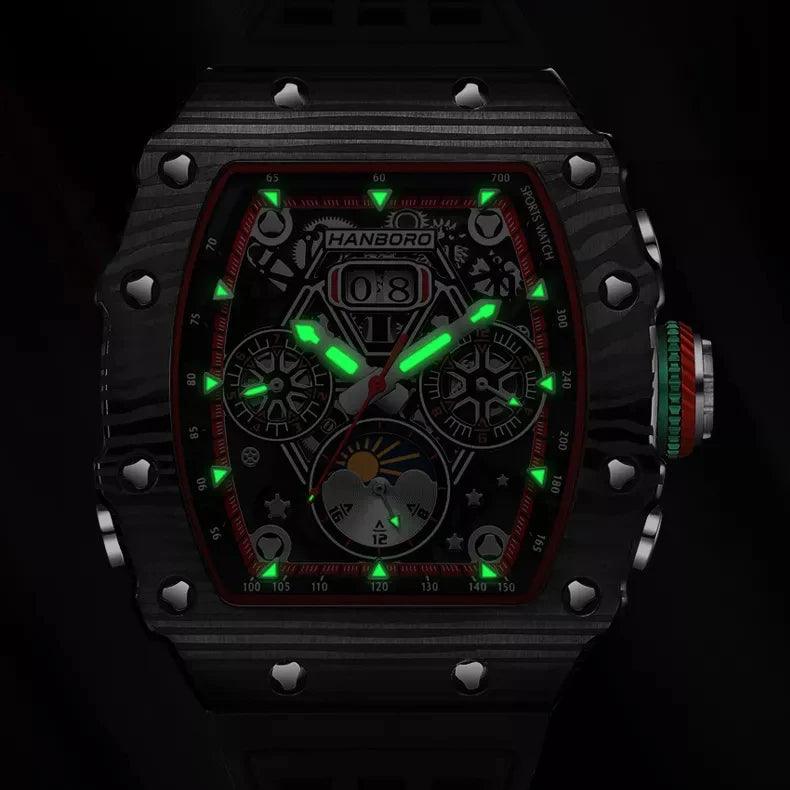 Lamborghini Complex Automatic Mechanical Luxury Luminous Water Resistant Watch with Rubber Strap and Complex Dial