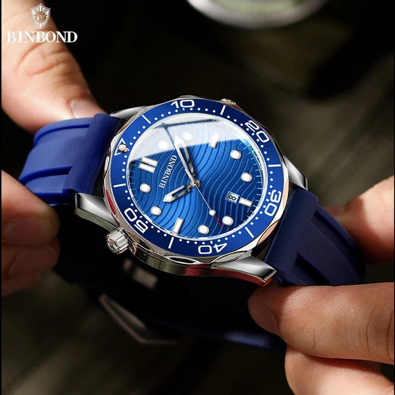 BINBOND B2820 New Casual Fashion Ultra-thin Sea Horse Series Quartz Mens Watches 30M Waterproof Luminous Sports Mens Watches