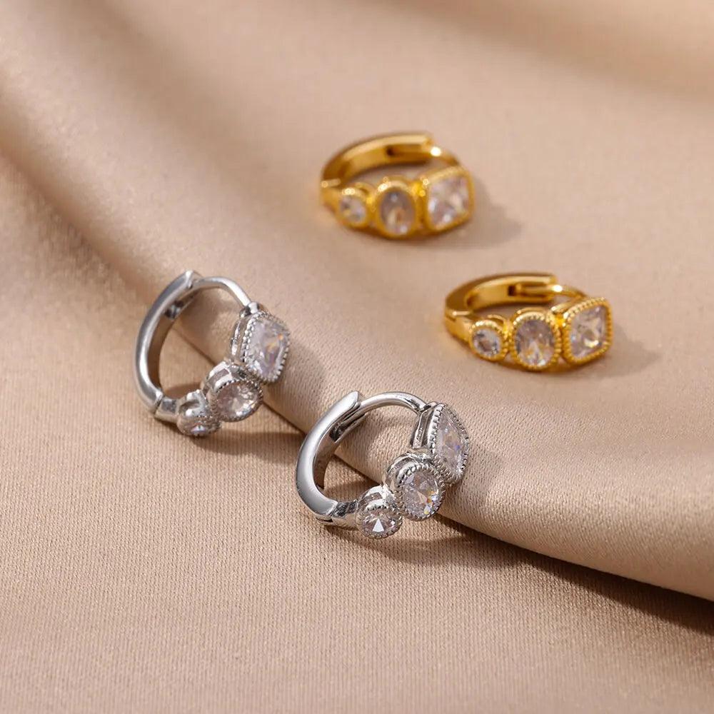 Elegant Shiny Zircon Stainless Steel Hoop Earrings