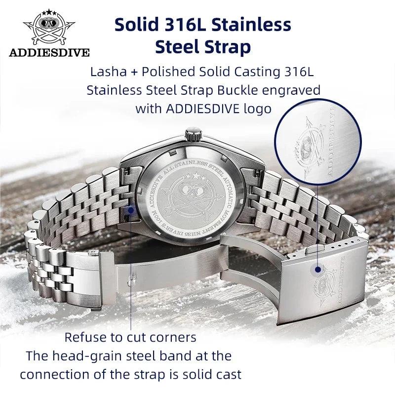 Elegant 39mm Stainless Steel Mechanical Watch with Wave Dial