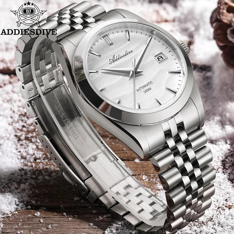 Men's Automatic Mechanical Watch with Sand Dial for Diving 100m Stainless Steel Watch with Sapphire Glass (Desert Watch)