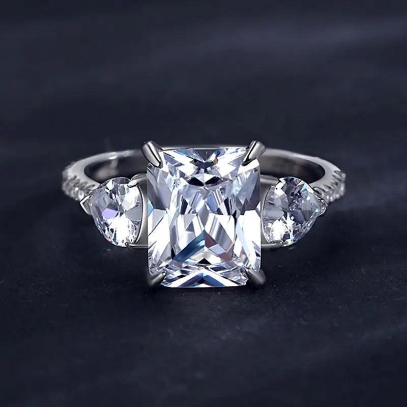 Elegant and classic 925 sterling silver engagement ring with 6 carat radiant cut moissanite stone