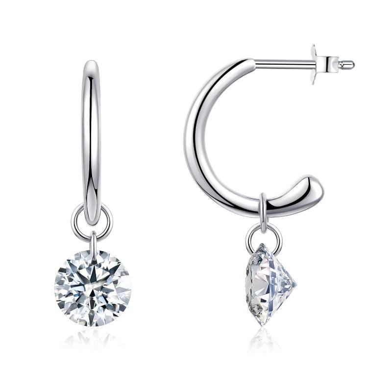 925 Sterling Silver Dangle Earrings with 6ct Moissanite Stone, Luxury White Gold Plated and Diamonds