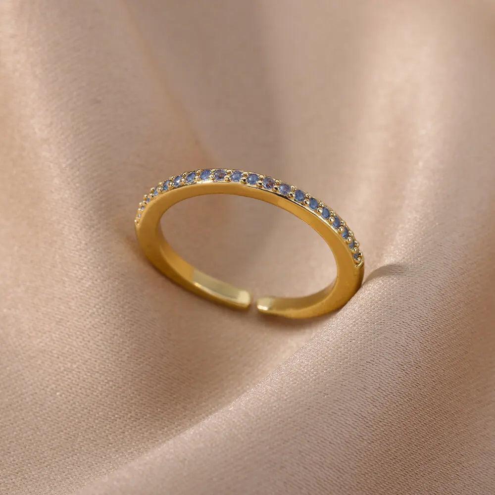 Small Colorful Zircon Rings with Solid Open Band Stainless Steel, Simple Design