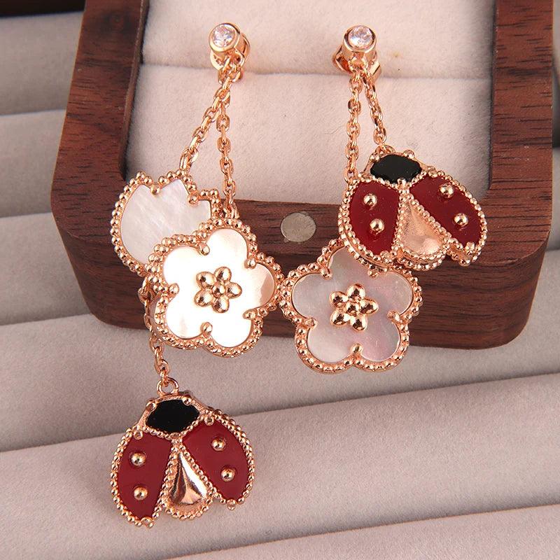 Luxury Set VCA High quality Spring Lucky Ladybug Bracelet Necklace Set