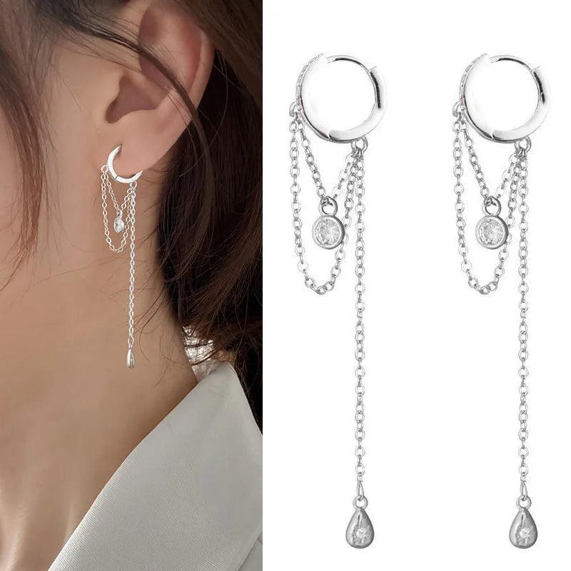 Elegant Long Silver Drop Earrings for Women with Cubic Zirconia