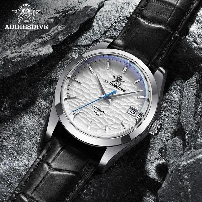 Elegant 39mm Stainless Steel Mechanical Watch with Wave Dial