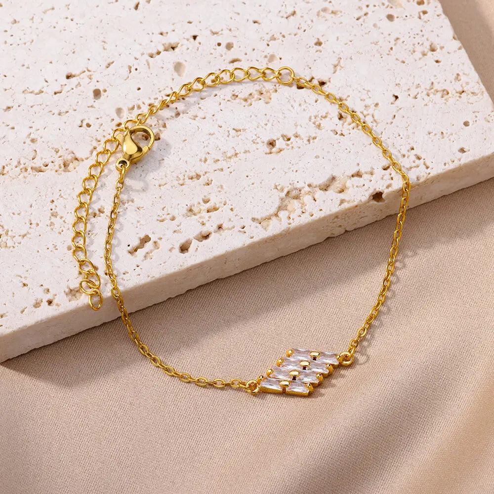 Luxury Zircon Stone Bracelet with Gold Tone Stainless Steel Chain