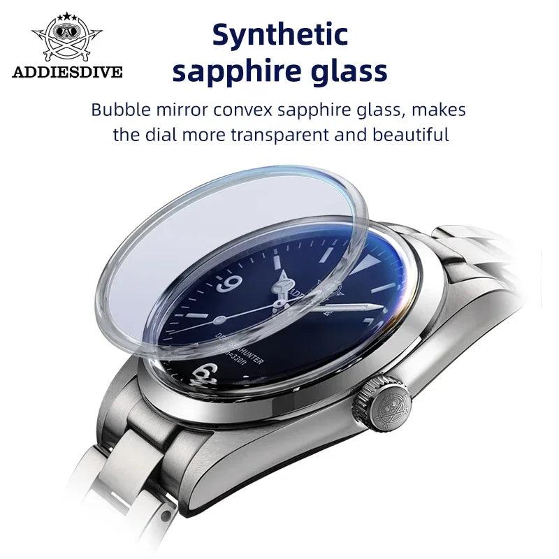 Stainless Steel Quartz Watch with Black Dial and Sapphire Bubble Mirror for Dive to 100 Meters