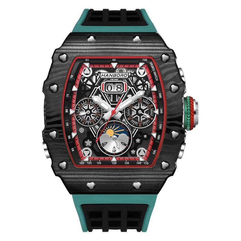 Lamborghini Complex Automatic Mechanical Luxury Luminous Water Resistant Watch with Rubber Strap and Complex Dial