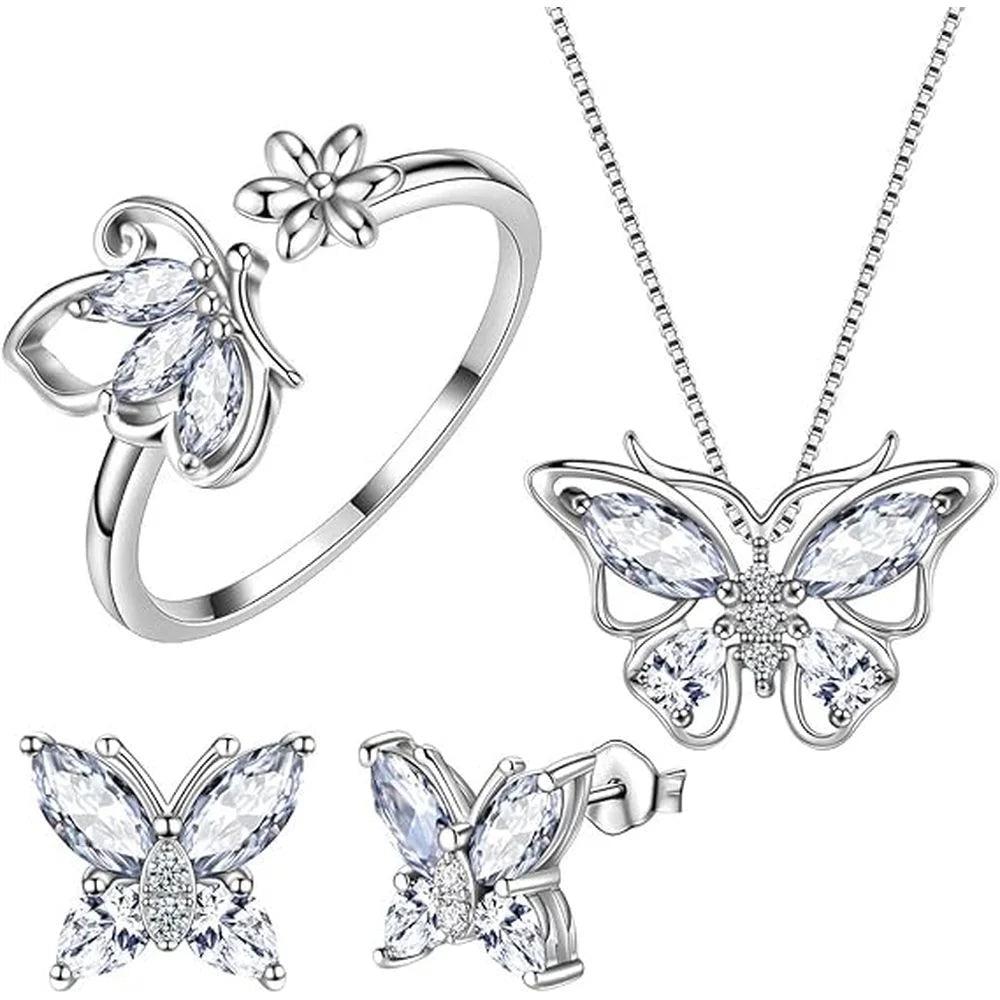 Butterfly Jewelry Set Pendant Necklace+Earrings