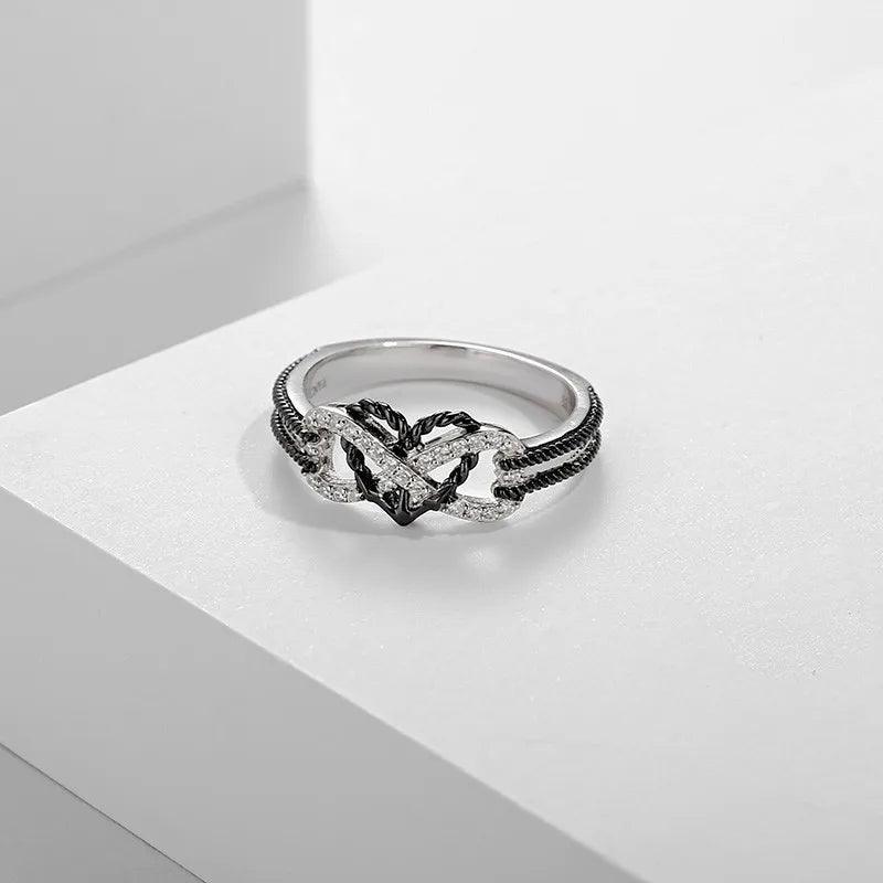 Charm Couple Rings Stainless Steel Celtic Dragon Ring Heart Black Zircon