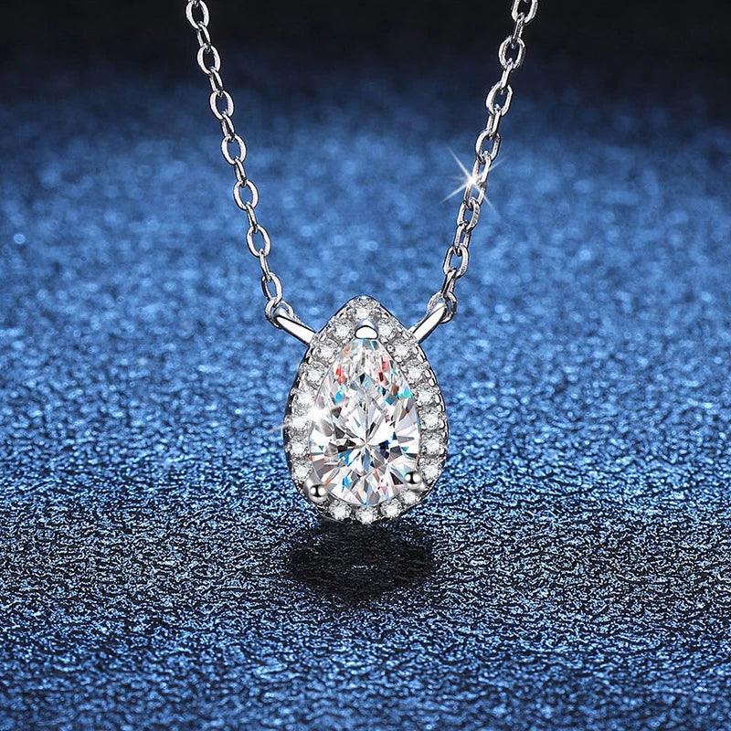 925 Sterling Silver Pear Shape Moissanite Diamond Pendant Necklace for Women