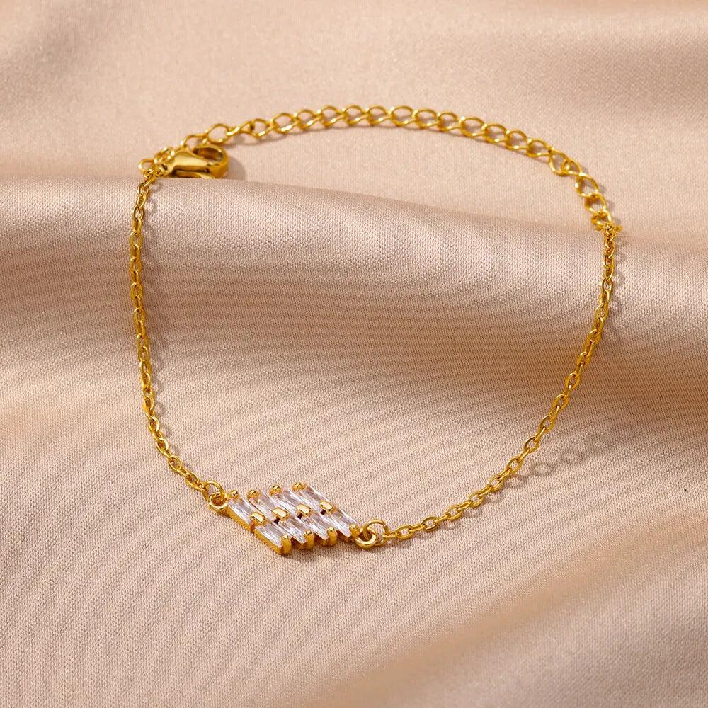 Luxury Zircon Stone Bracelet with Gold Tone Stainless Steel Chain