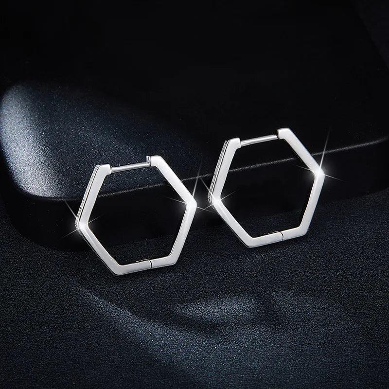 Luxury New Hexagonal Geometric Earrings S925 Sterling Silver