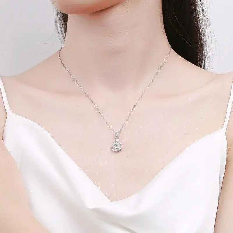 S925 Sterling Silver Round Cut Diamond Pendant TETAEA
