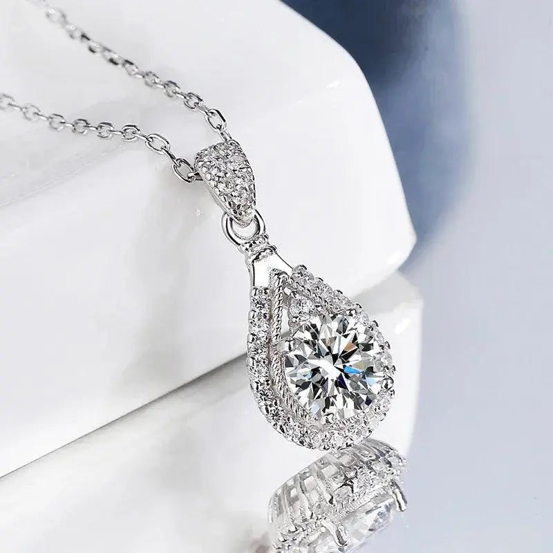 S925 Sterling Silver Round Cut Diamond Pendant TETAEA
