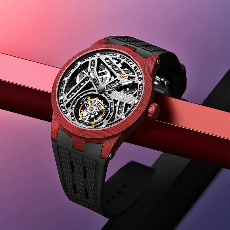 Rare Automatic Mechanical Carbon Fiber Tourbillon Watch Waterproof Sapphire Crystal Strap