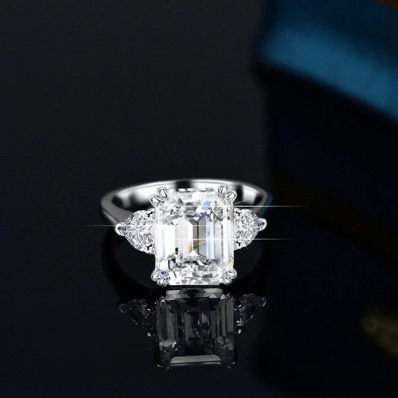 Skinny Luxury Fine Emerald 4 Carat Moissanite Rings Ring 925 Sterling Silver