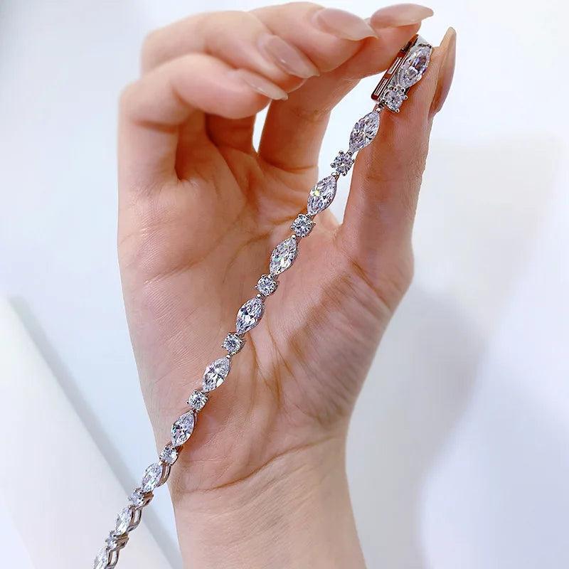 Chain Bracelet 925 Solid Silver Jewelry Marquise Created Synthetic Diamond