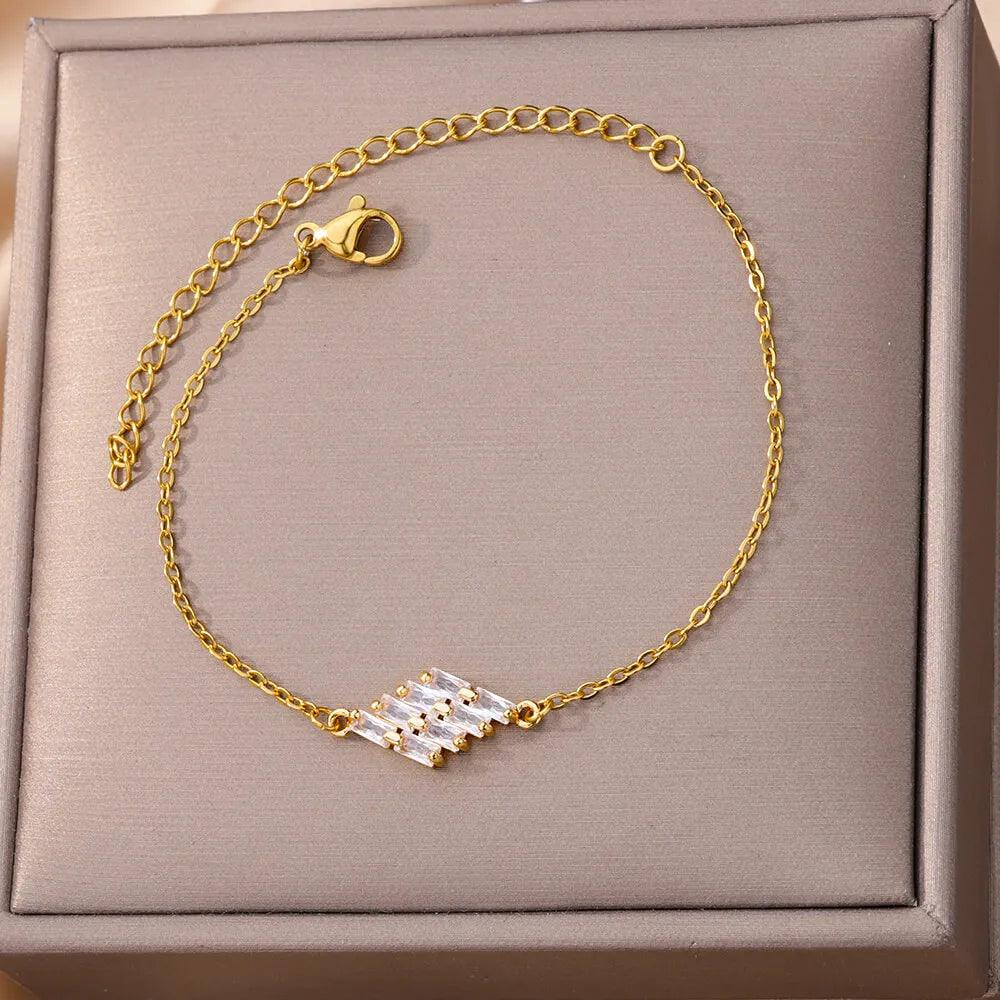 Luxury Zircon Stone Bracelet with Gold Tone Stainless Steel Chain