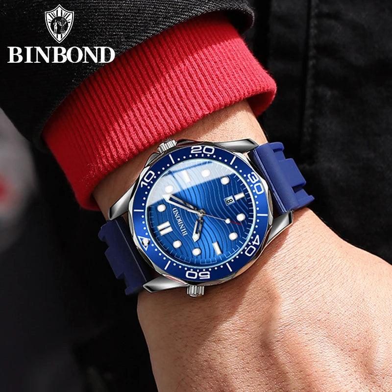 BINBOND B2820 New Casual Fashion Ultra-thin Sea Horse Series Quartz Mens Watches 30M Waterproof Luminous Sports Mens Watches