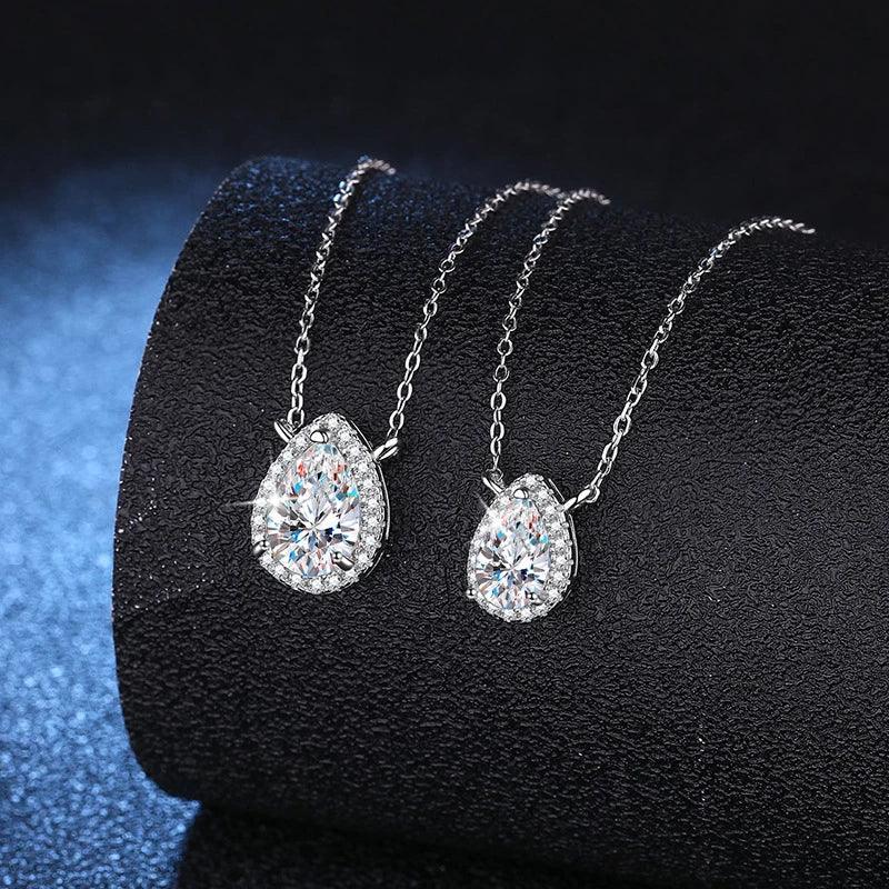 925 Sterling Silver Pear Shape Moissanite Diamond Pendant Necklace for Women