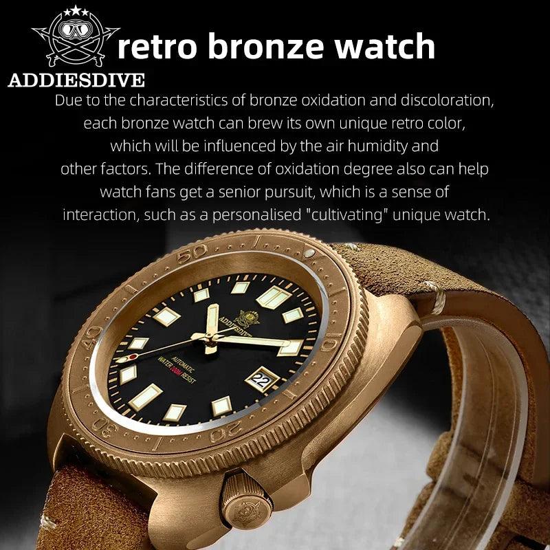 Luxury Automatic Mechanical Watch with Genuine Leather Strap for Diving to 200 Meters