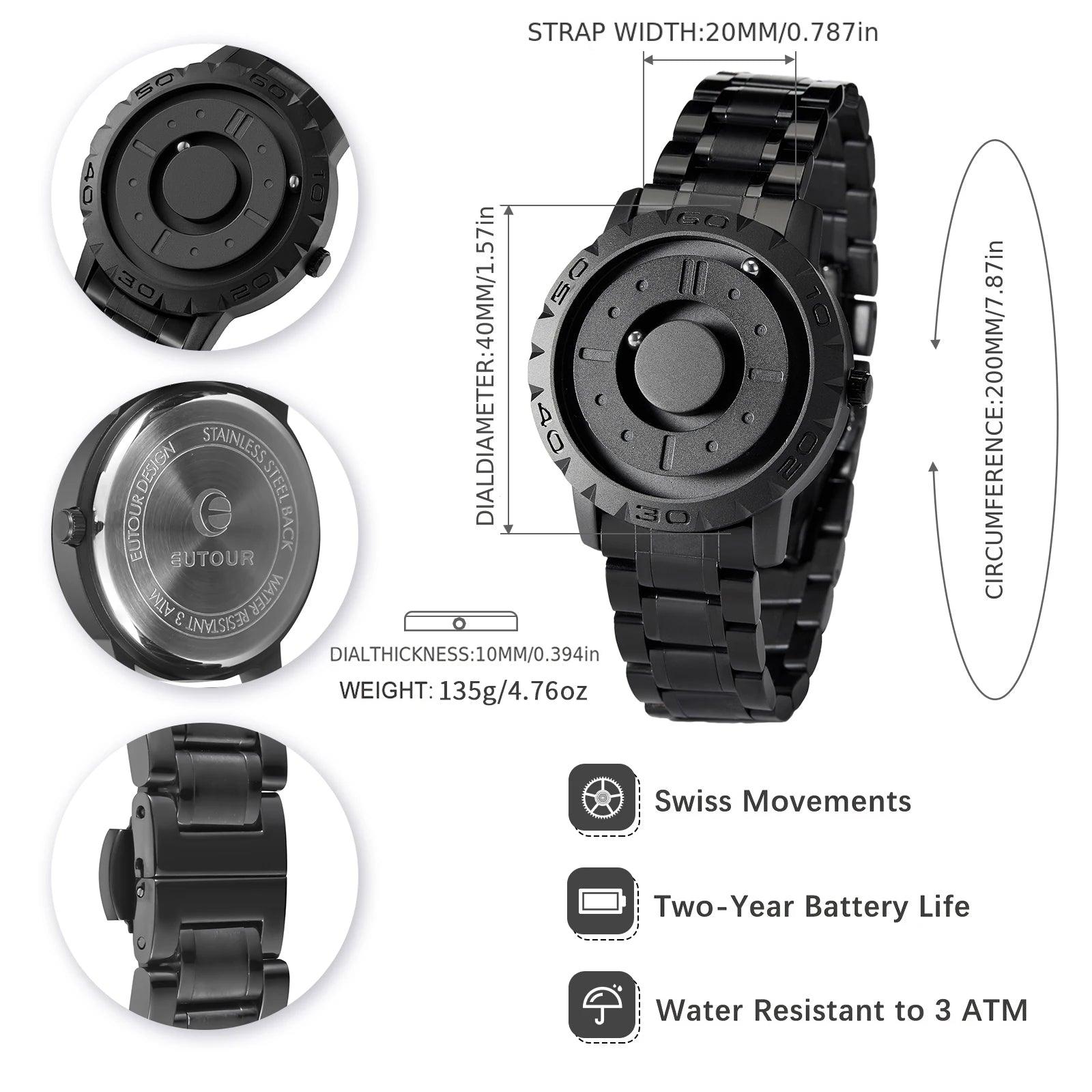 EUTOUR Watches Men Magnetic Watches 3D One Piece Quartz Luxury Watch