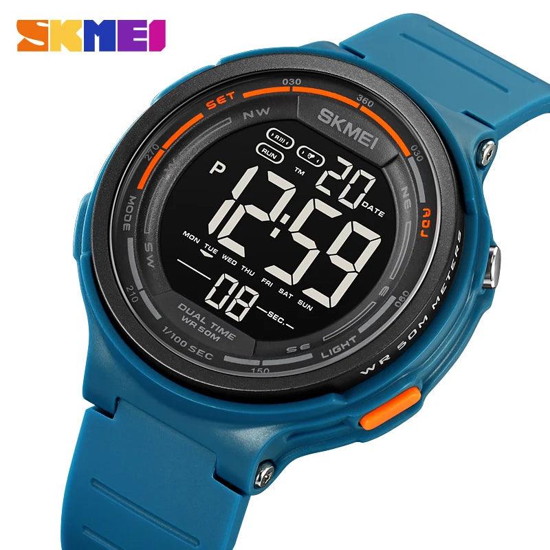 Men's Sports Watch Japan Digital Movement LED Light Countdown Beautiful Design 5 Bar Waterproof Alarm Clock