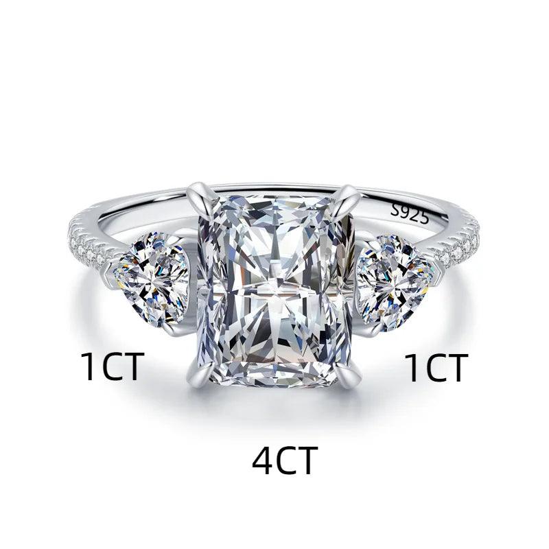 Elegant and classic 925 sterling silver engagement ring with 6 carat radiant cut moissanite stone