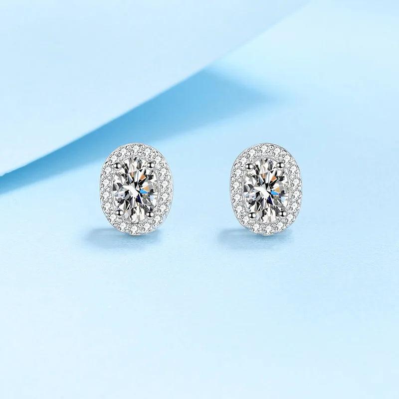 925 Sterling Silver Oval Women's Stud Earrings with 1 Carat Moissanite Stone