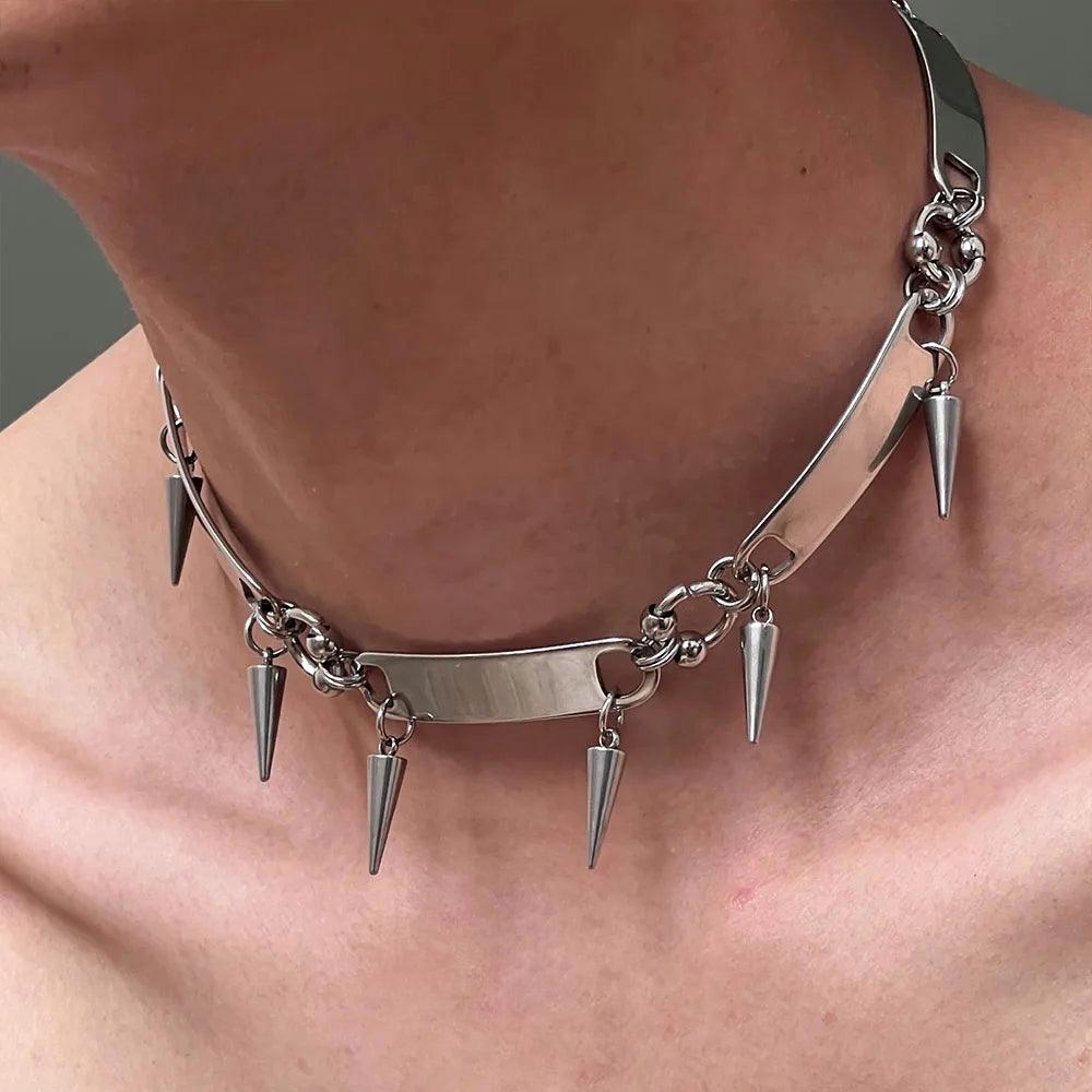 Titanium Steel Rivet Choker For Man Punk Metal Collar Necklace Luxury Hip Hop