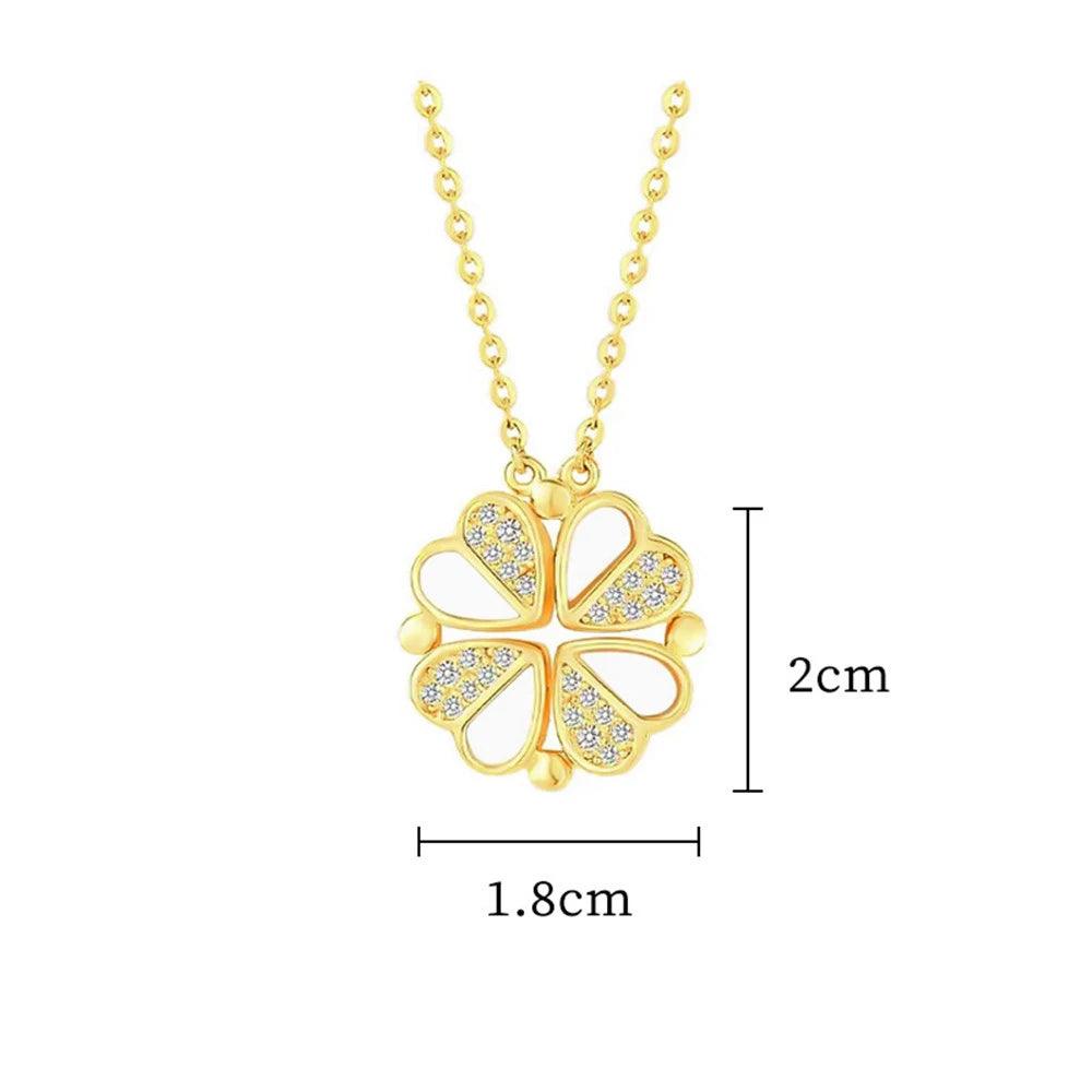 Simple Transform Luxury Four Leaf Clover Pendant Necklace Stainless Steel Crystal Heart