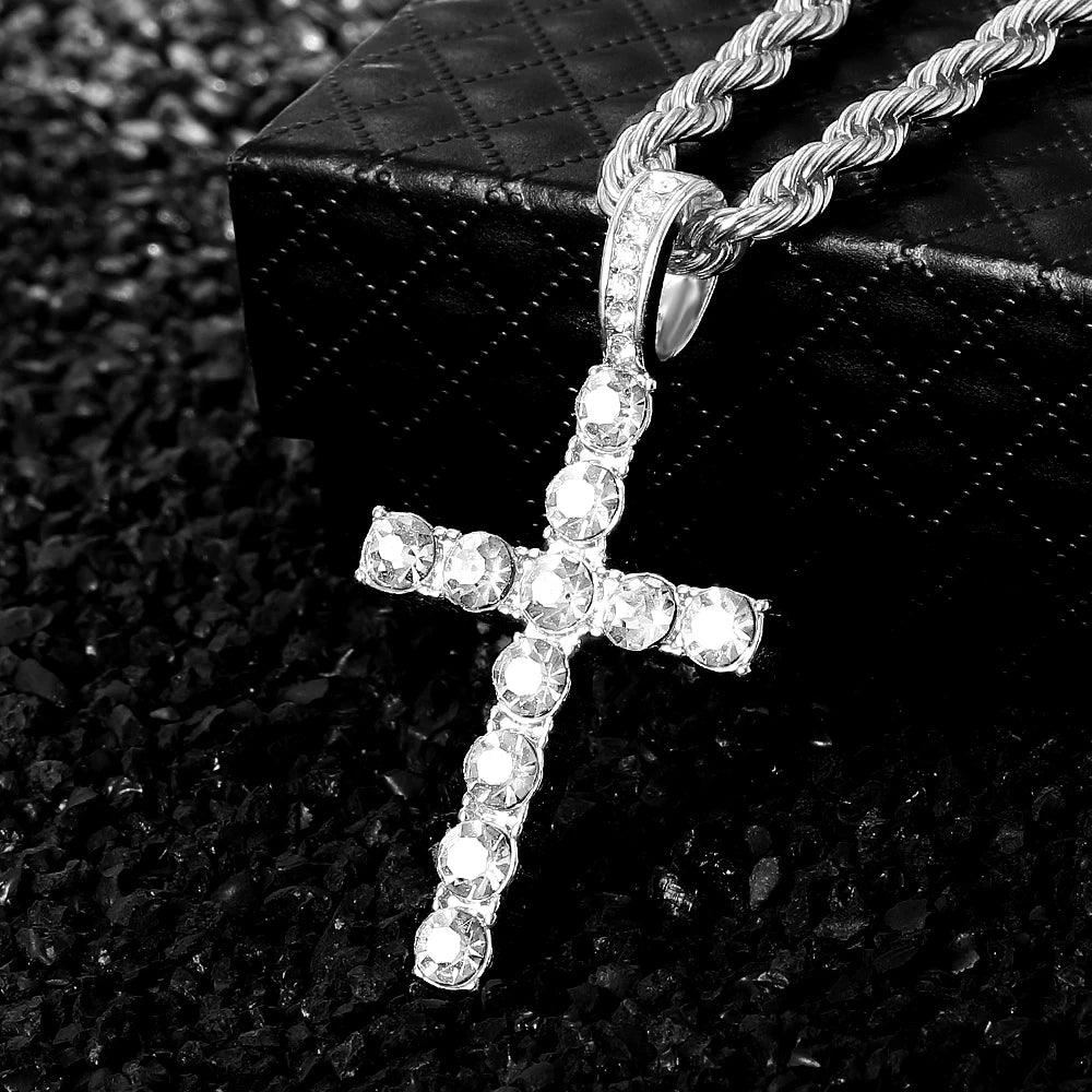 Watch+Necklace+Bracelet High Quality Cross Pendant and Bling Cuban Chain Fashion