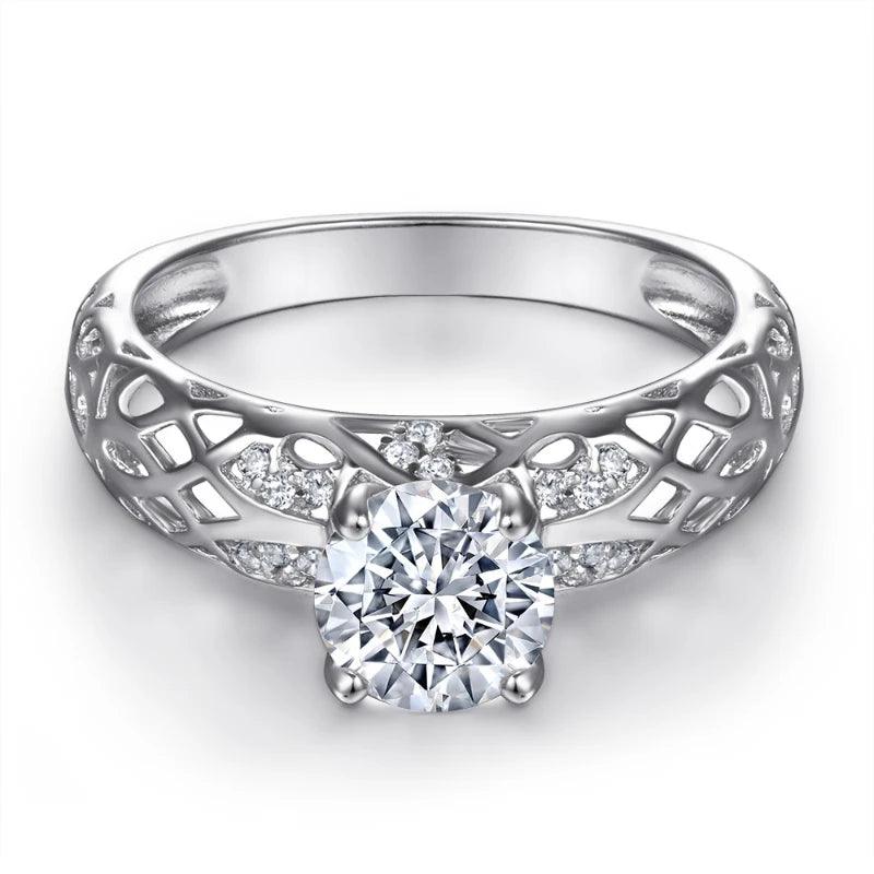 Round 1.2 Carat Moissanite 925 Sterling Silver Ring Hollow Pattern Engagement