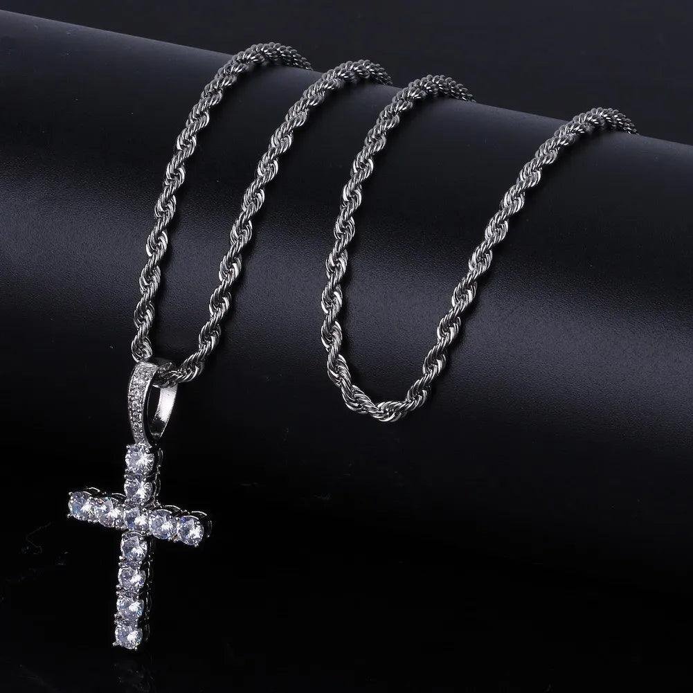 Men's D Color Moissanite Cross Pendant Necklace S925 Silver Shiny Diamond